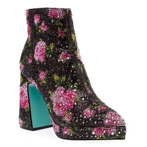 Betsey Johnson Della Bootie Floral Embellished Ankle Boots